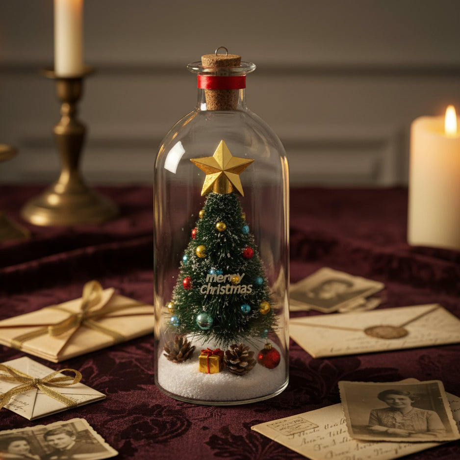 🎄 Voice Recording Christmas Tree Glass Bottle Ornament