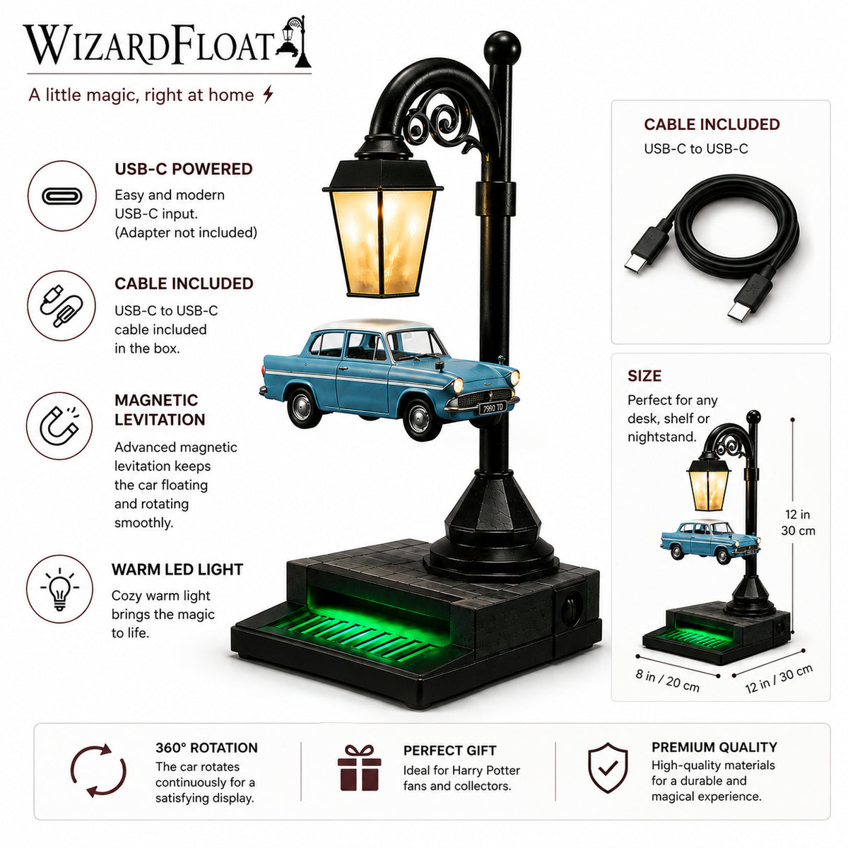 ✨ WizardFloat Magnetic Levitating Car Lamp