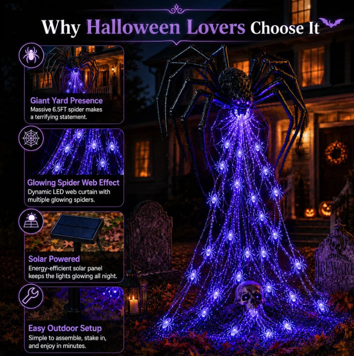 🕷️ Giant Spider Solar Halloween Web Stake Light
