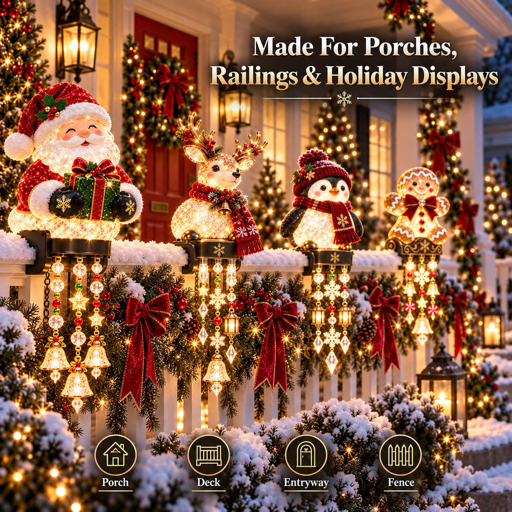 🔔🎄 Christmas Porch Railing Lights – 4 Festive Character Designs