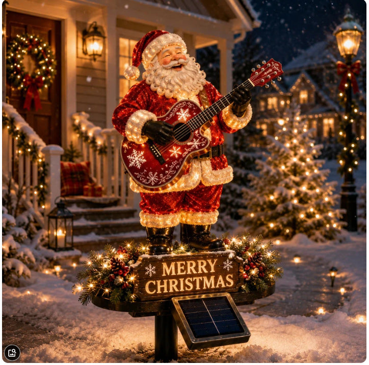 🎸 Guitar Santa Solar Christmas Garden Stake Light