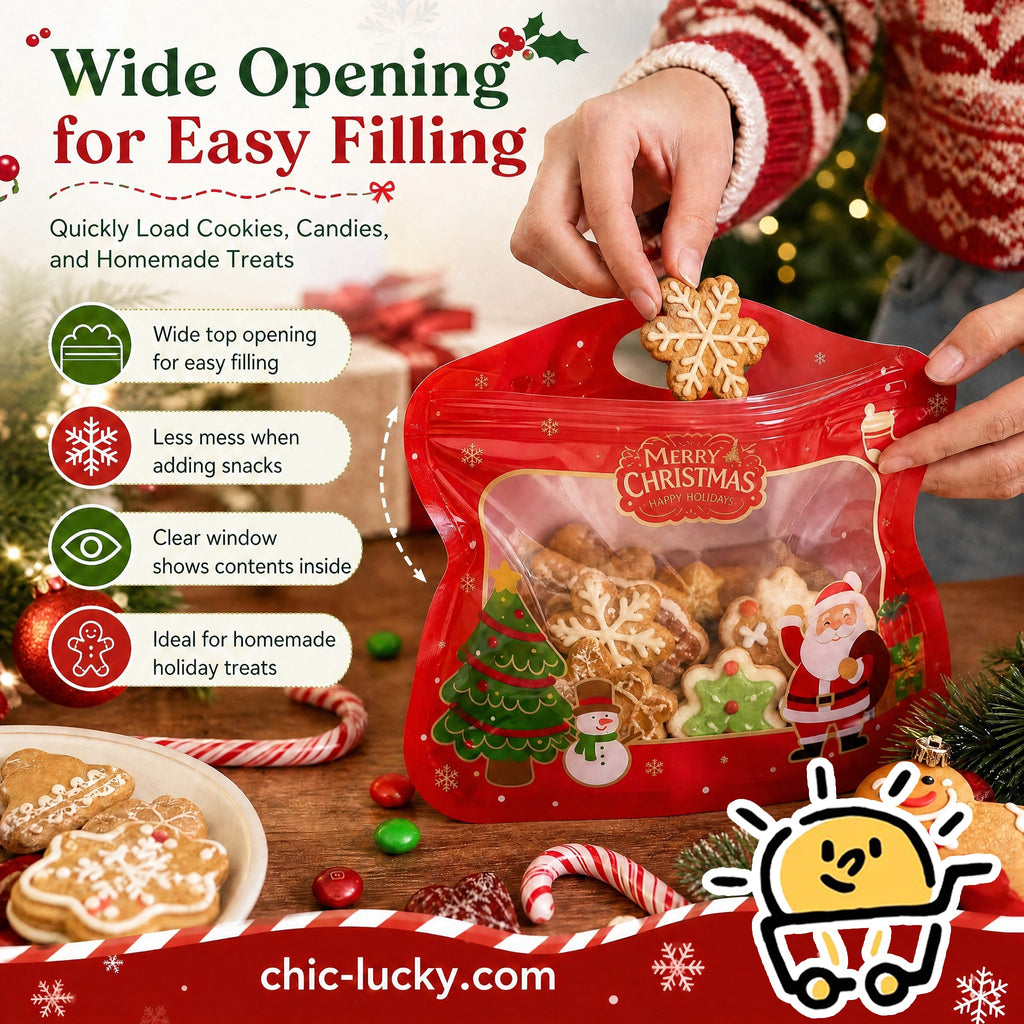 🎅LAST DAY SALE 50% OFF!!🎁Easy Fill, Easy Seal🎄 Festive Self-Seal Treat Bags – Santa & Snowman Print | Resealable, Food-Safe & Perfect for Cookies, Chocolates & Little Gifts⛄