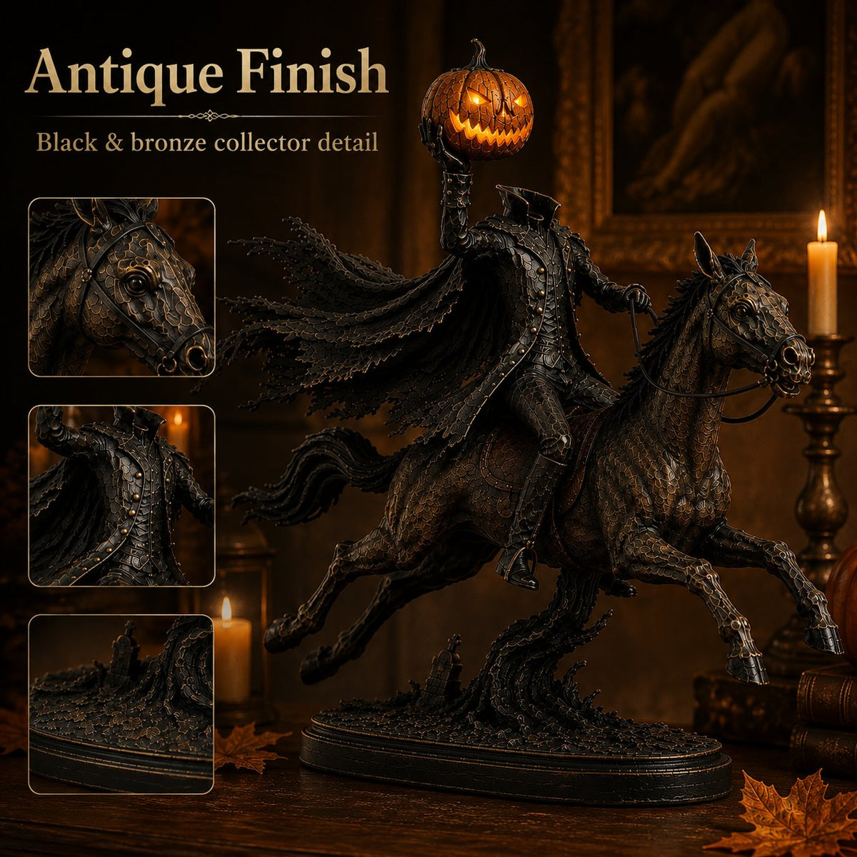 ⏰Limited Stock 50% OFF - 🎃🏇Midnight Chase Headless Horseman Statue✨