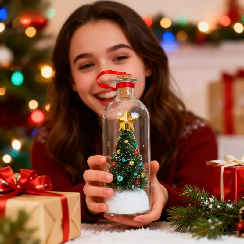 🎄 Voice Recording Christmas Tree Glass Bottle Ornament