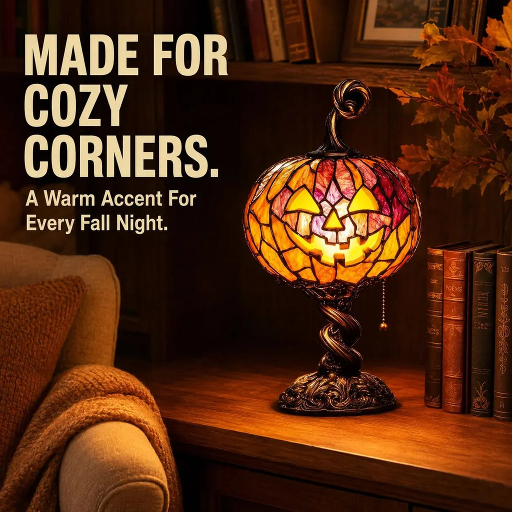 🎃 Vintage Mosaic Pumpkin Glow Lamp – Cozy Halloween Table Decor
