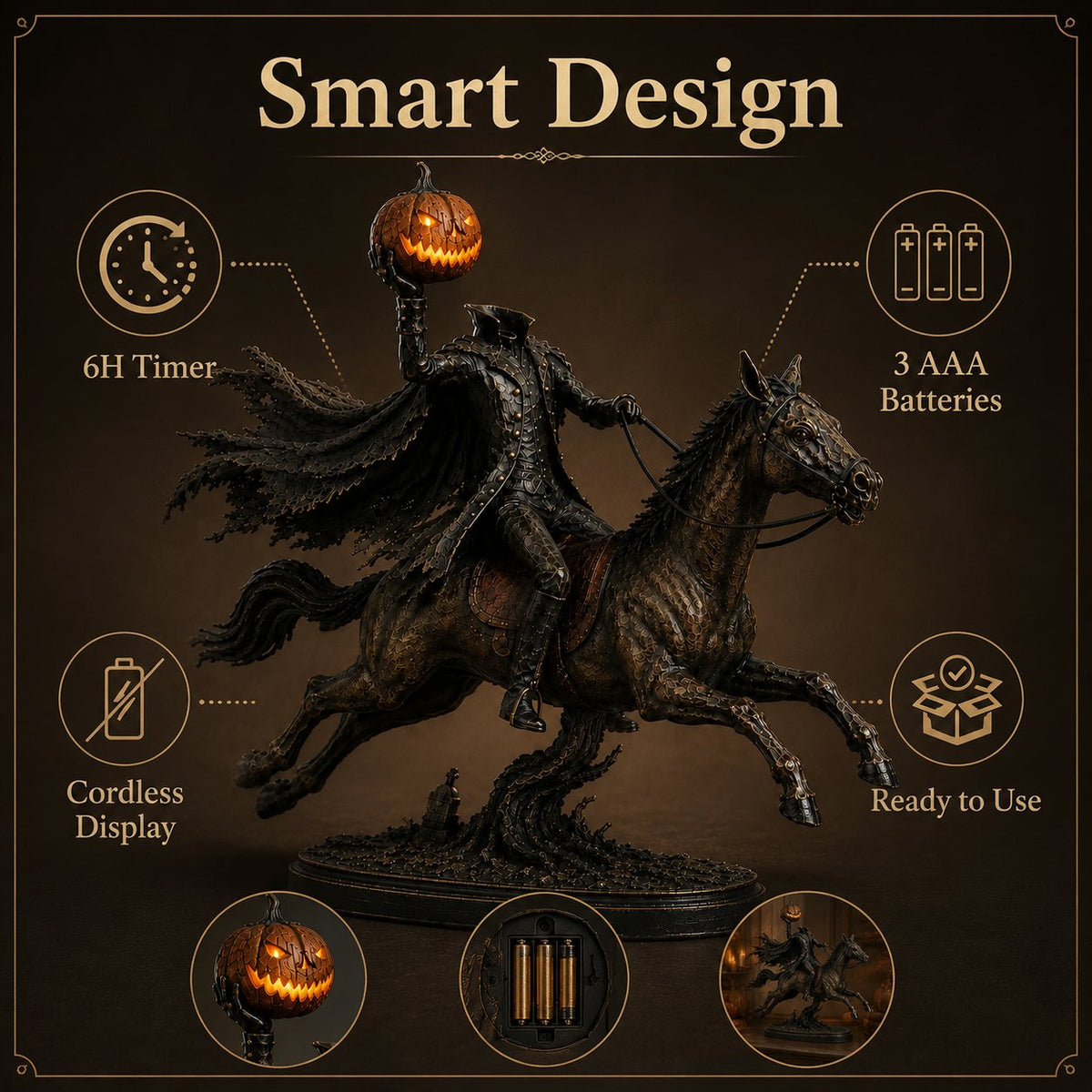 ⏰Limited Stock 50% OFF - 🎃🏇Midnight Chase Headless Horseman Statue✨