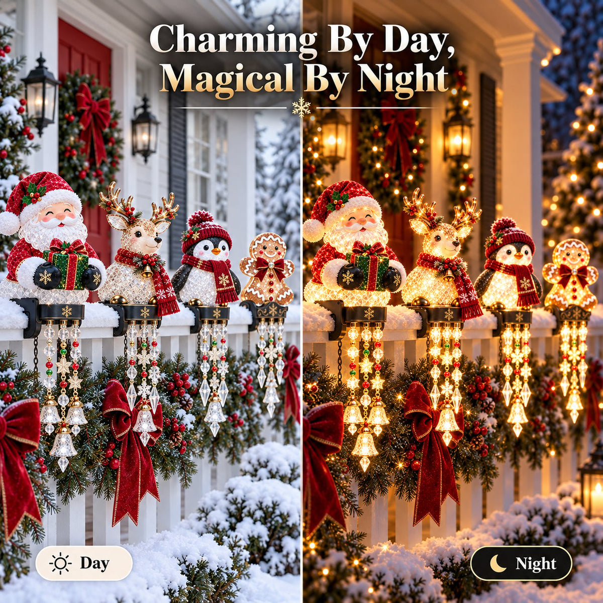 🔔🎄 Christmas Porch Railing Lights – 4 Festive Character Designs