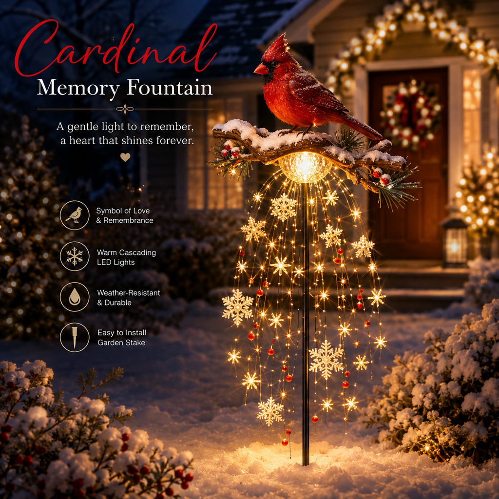 🌲 Christmas Discount - 45% OFF🐦Cardinal Memory Fountain – Lighted Christmas Remembrance Garden Decor❤️