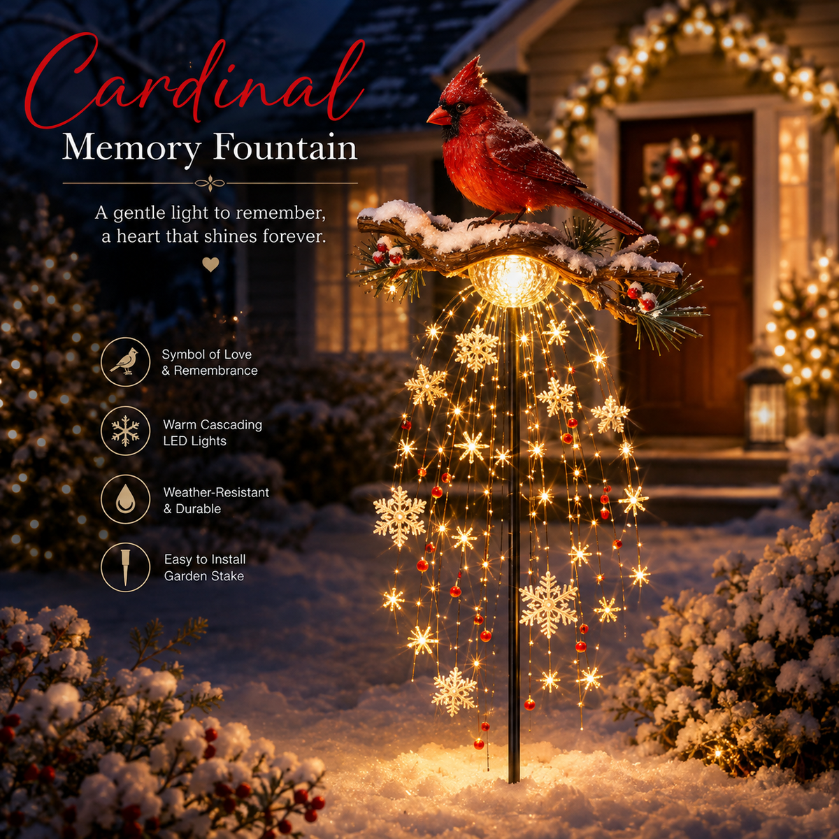 🌲 Christmas Discount - 45% OFF🐦Cardinal Memory Fountain – Lighted Christmas Remembrance Garden Decor❤️