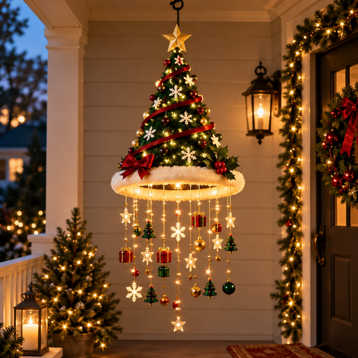 🎄 Christmas Santa Hat Hanging Light – Festive LED Chandelier Decor