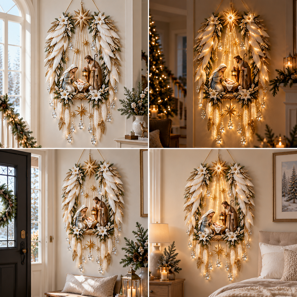 👼 Angel Wings Nativity Lighted Wall Hanging | Meaningful Christmas Decor