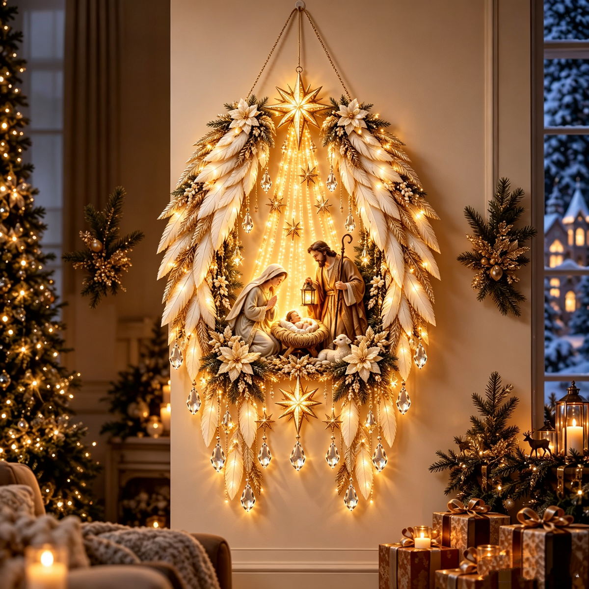 👼 Angel Wings Nativity Lighted Wall Hanging | Meaningful Christmas Decor