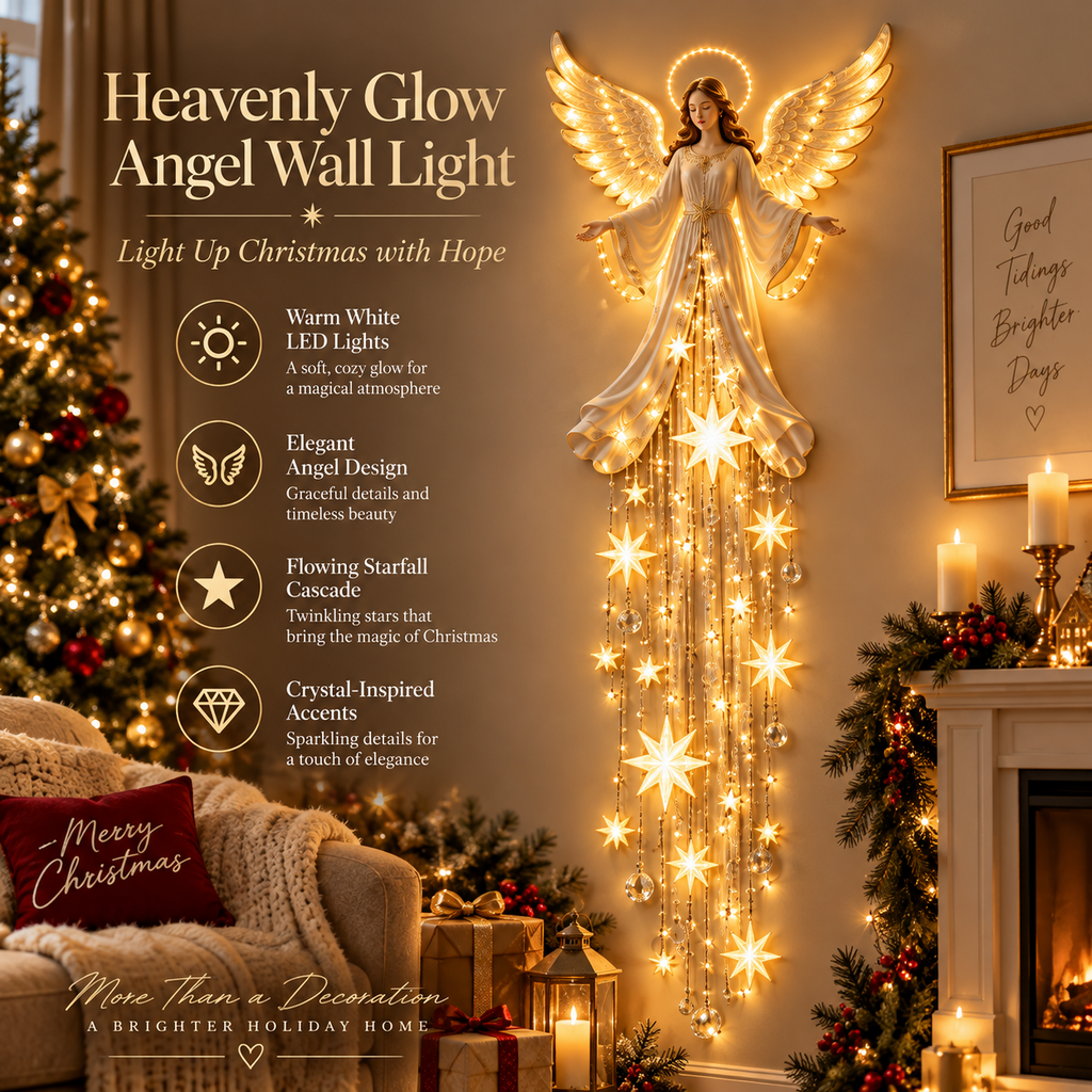 👼Lighted Christmas Angel Wall Decor – Glowing Star Cascade Holiday Decoration