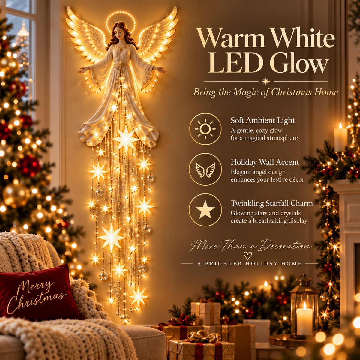 👼Lighted Christmas Angel Wall Decor – Glowing Star Cascade Holiday Decoration