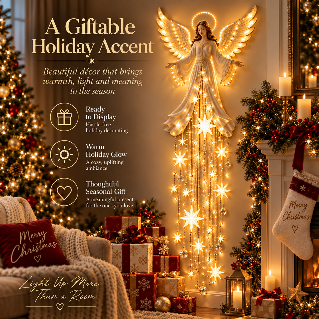 👼Lighted Christmas Angel Wall Decor – Glowing Star Cascade Holiday Decoration