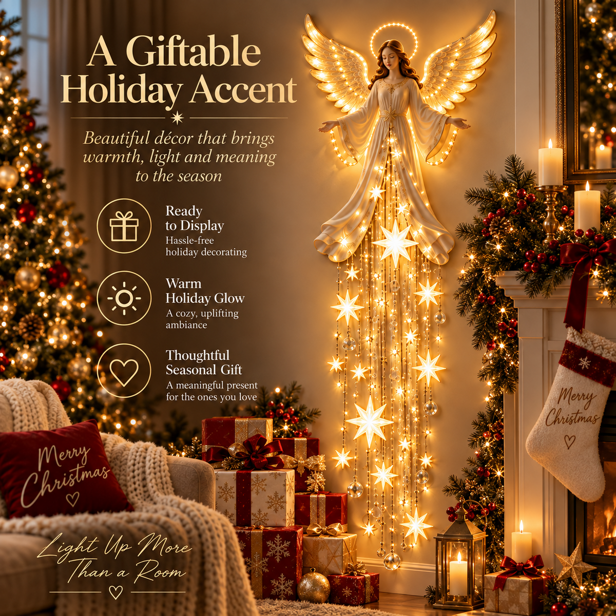 👼Lighted Christmas Angel Wall Decor – Glowing Star Cascade Holiday Decoration