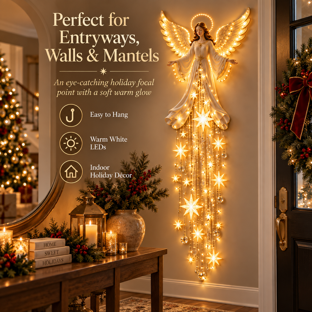 👼Lighted Christmas Angel Wall Decor – Glowing Star Cascade Holiday Decoration