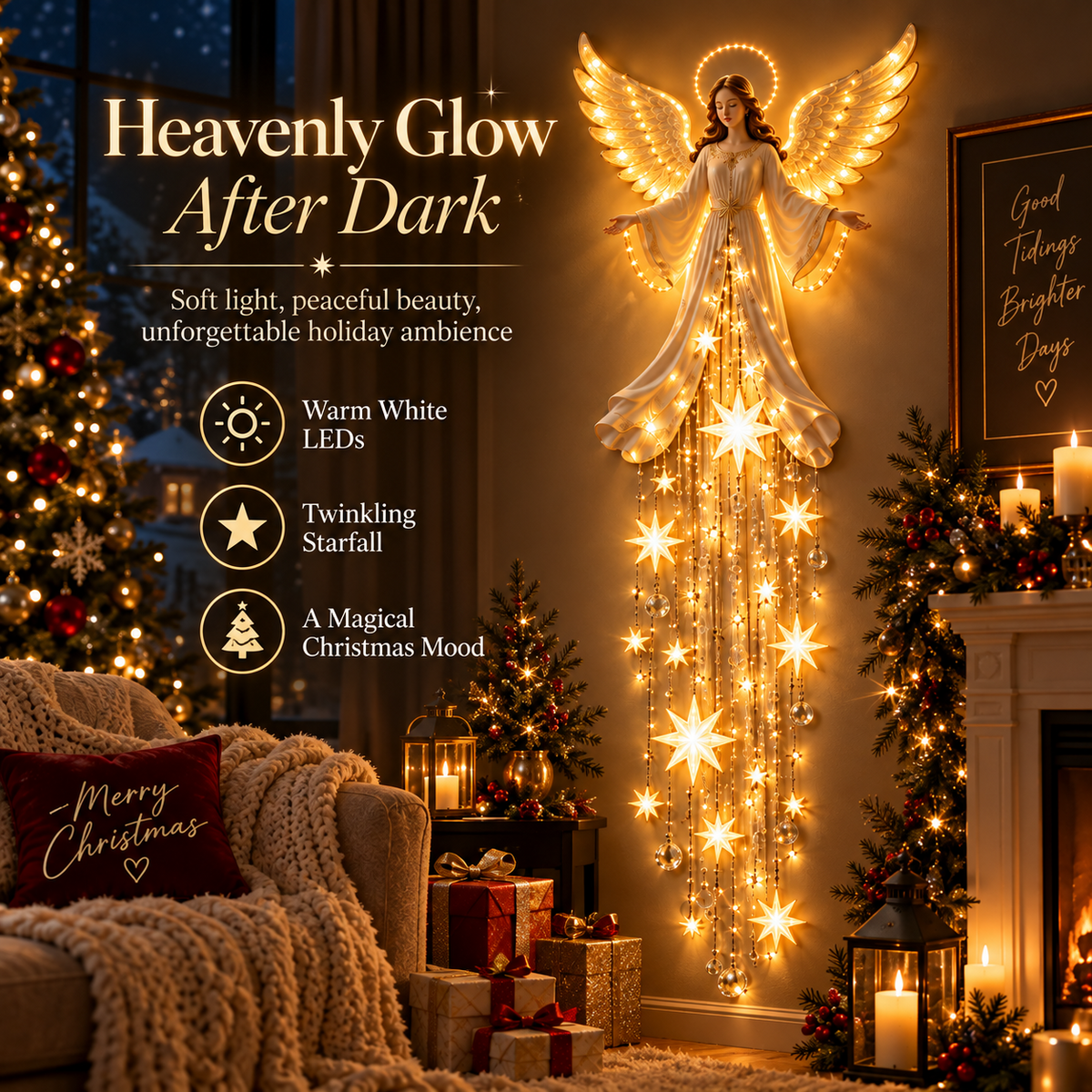 👼Lighted Christmas Angel Wall Decor – Glowing Star Cascade Holiday Decoration