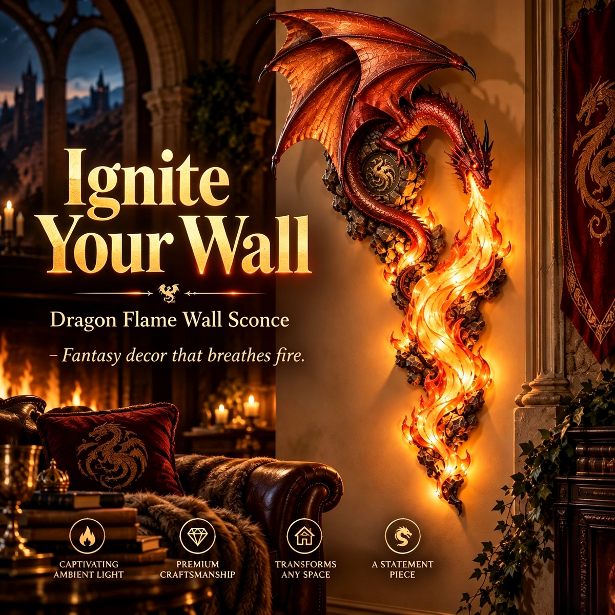 🐉 Dragon Flame Guardian Wall Sconce