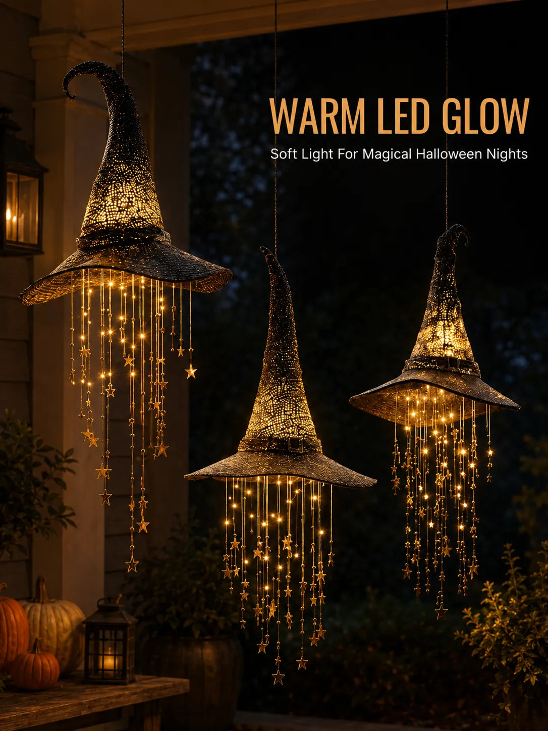 🧙‍♀️ Hanging Glowing Witch Hat with Star String Lights Magical Seasonal Decor for Halloween & Everyday Whimsy