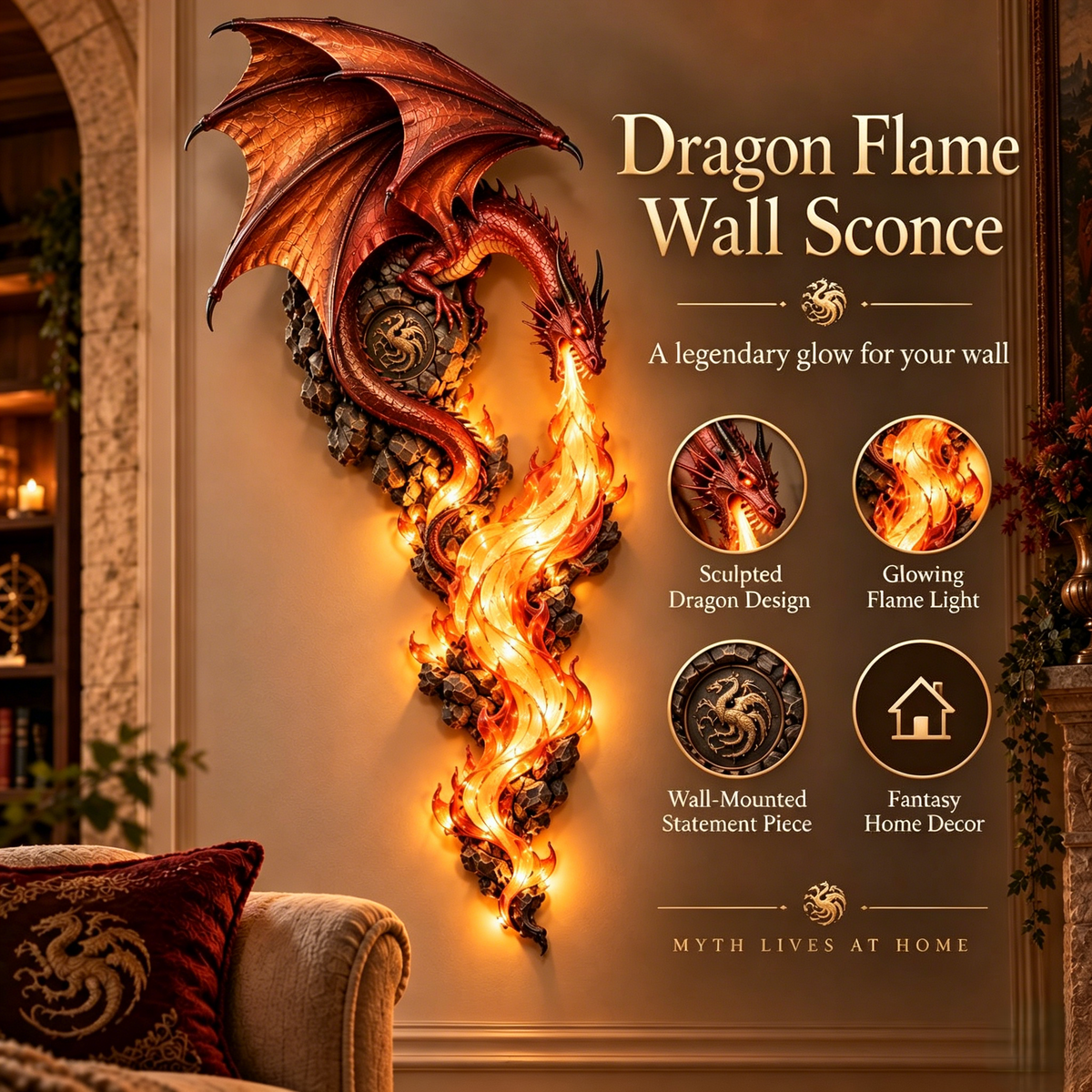 🐉 Dragon Flame Guardian Wall Sconce