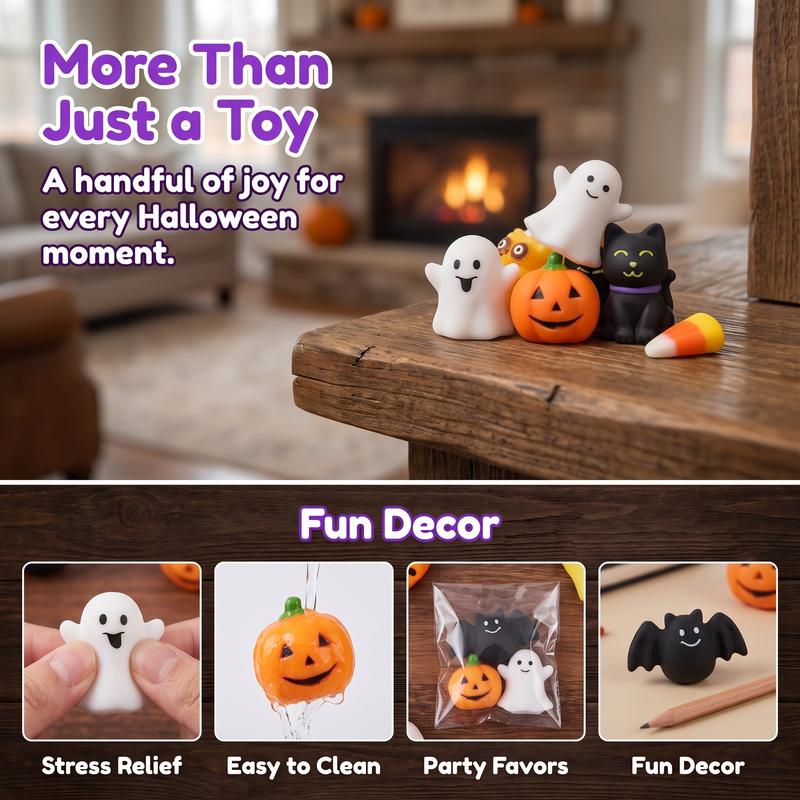 🔥LAST DAY SALE ONLY ￡13.99!!🎁Halloween Squishies Stress Relief Toy Set, Classic Pumpkin/Ghost/Bat Shapes, Super Soft TPR Material with Elastic Squeeze Feel, Washable & Durable, Assorted 24 pcs for Party Favors, Classroom Rewards & Trick-or-Treat
