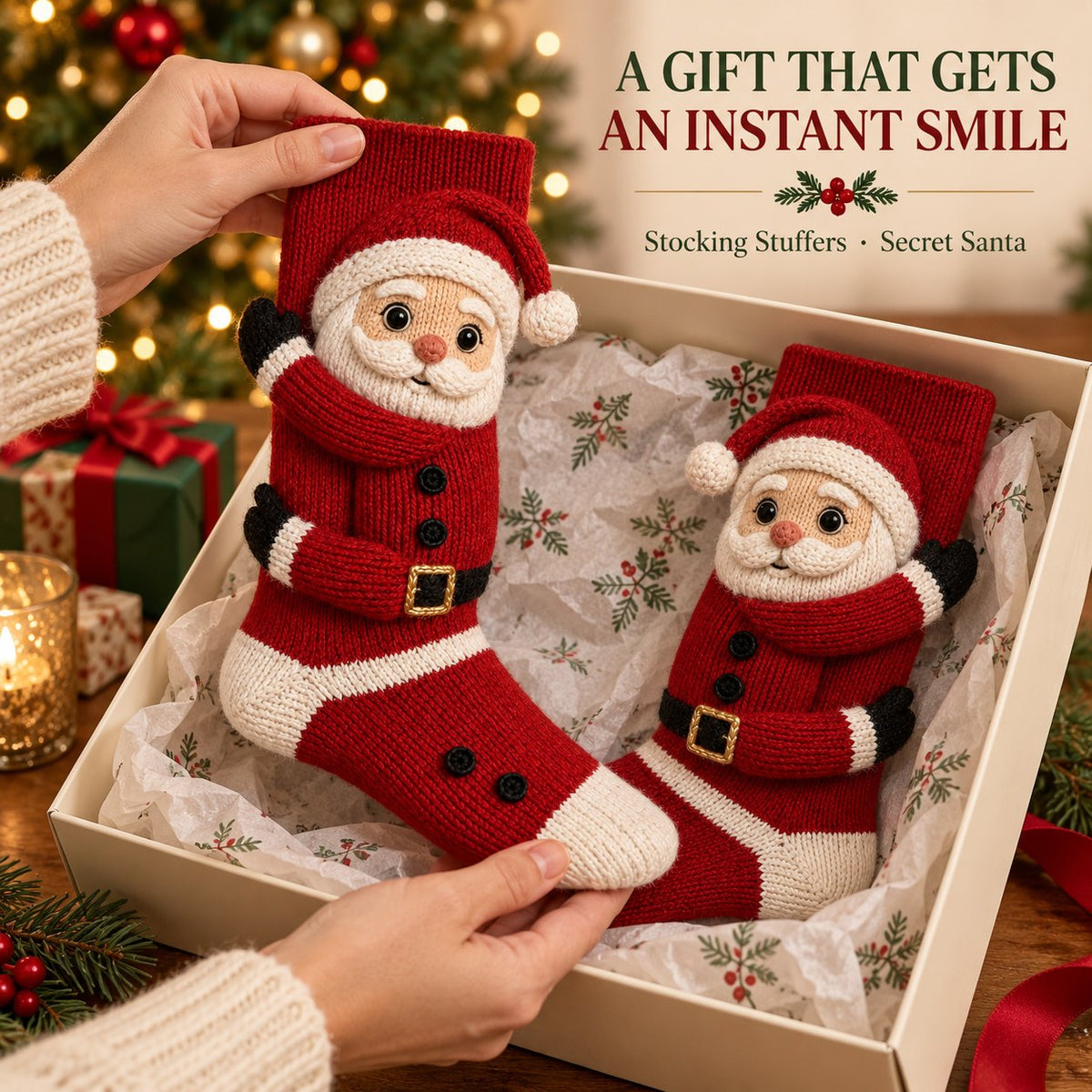 🎄🧦Xmas Hugging Christmas Socks 🎅 Cute Knit Holiday Socks 5 Designs
