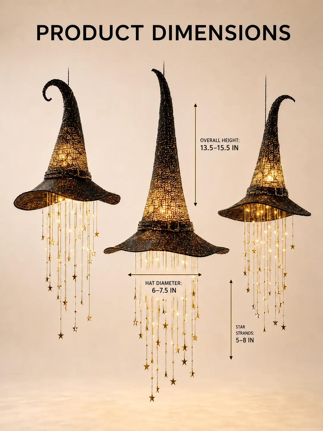 🧙‍♀️ Hanging Glowing Witch Hat with Star String Lights Magical Seasonal Decor for Halloween & Everyday Whimsy