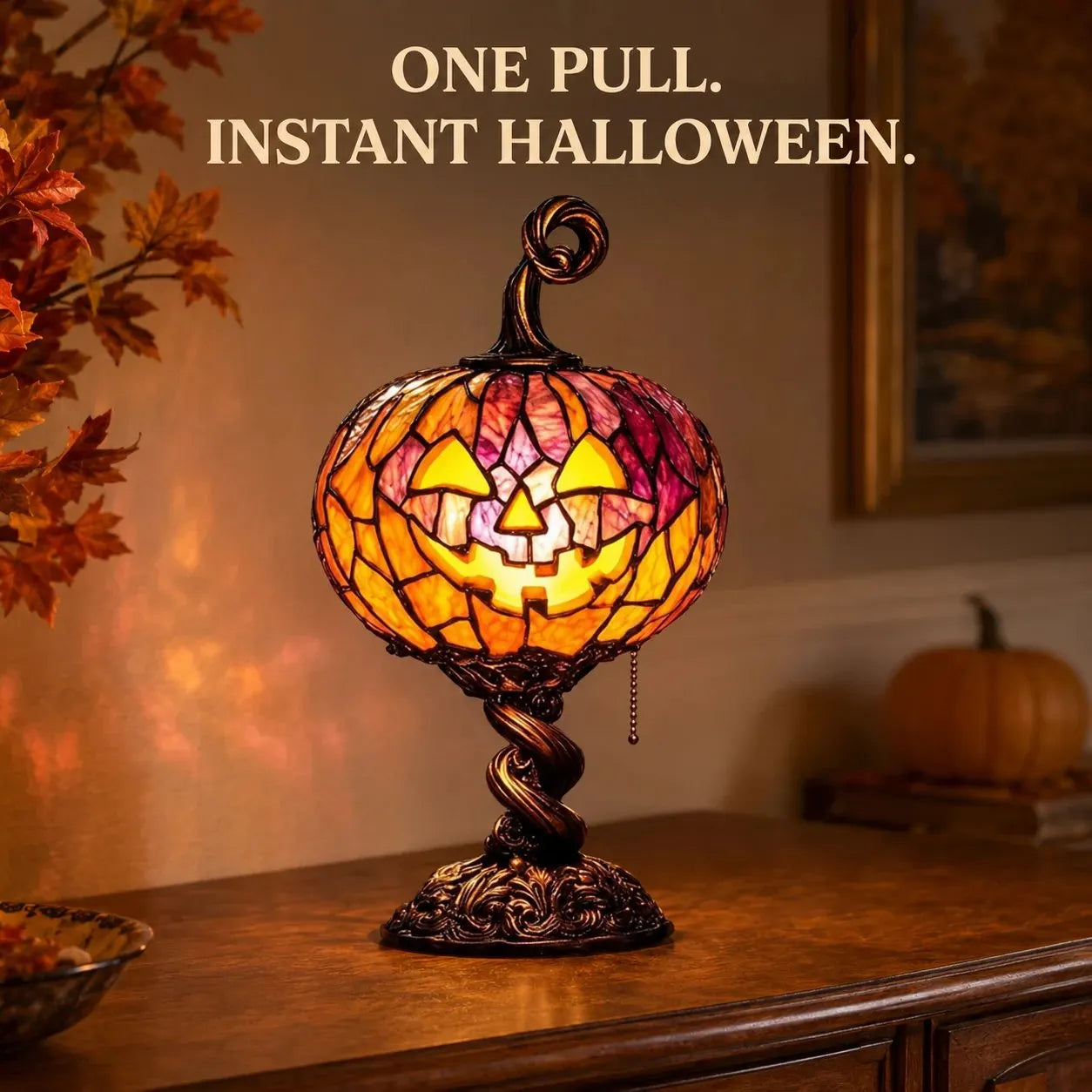 🎃 Vintage Mosaic Pumpkin Glow Lamp – Cozy Halloween Table Decor