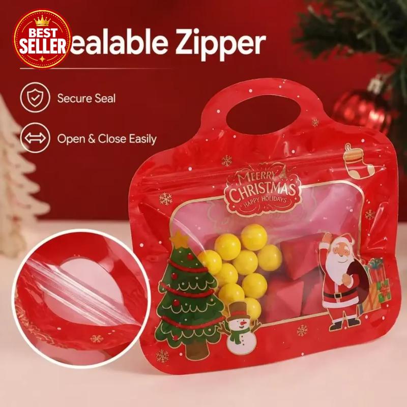 🎅LAST DAY SALE 50% OFF!!🎁Easy Fill, Easy Seal🎄 Festive Self-Seal Treat Bags – Santa & Snowman Print | Resealable, Food-Safe & Perfect for Cookies, Chocolates & Little Gifts⛄