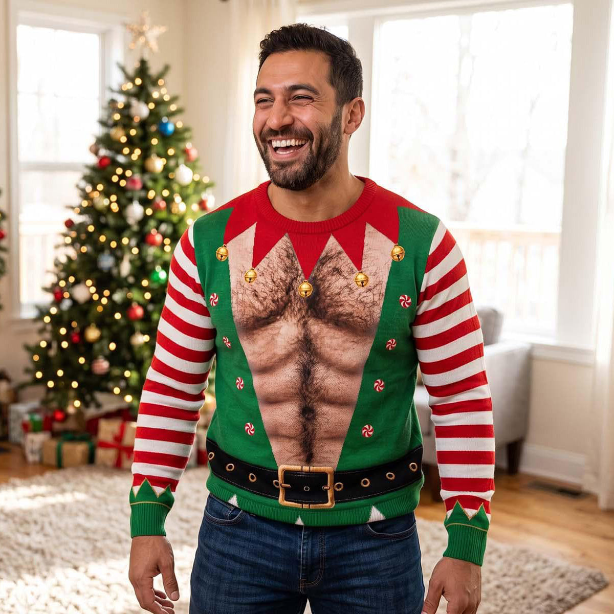 Funny Santa Belly Body Christmas All-Over Print Sweatshirt, Funny Meme Christmas Sweater, Gift For Husband Dad Grandpa 686164 WFD
