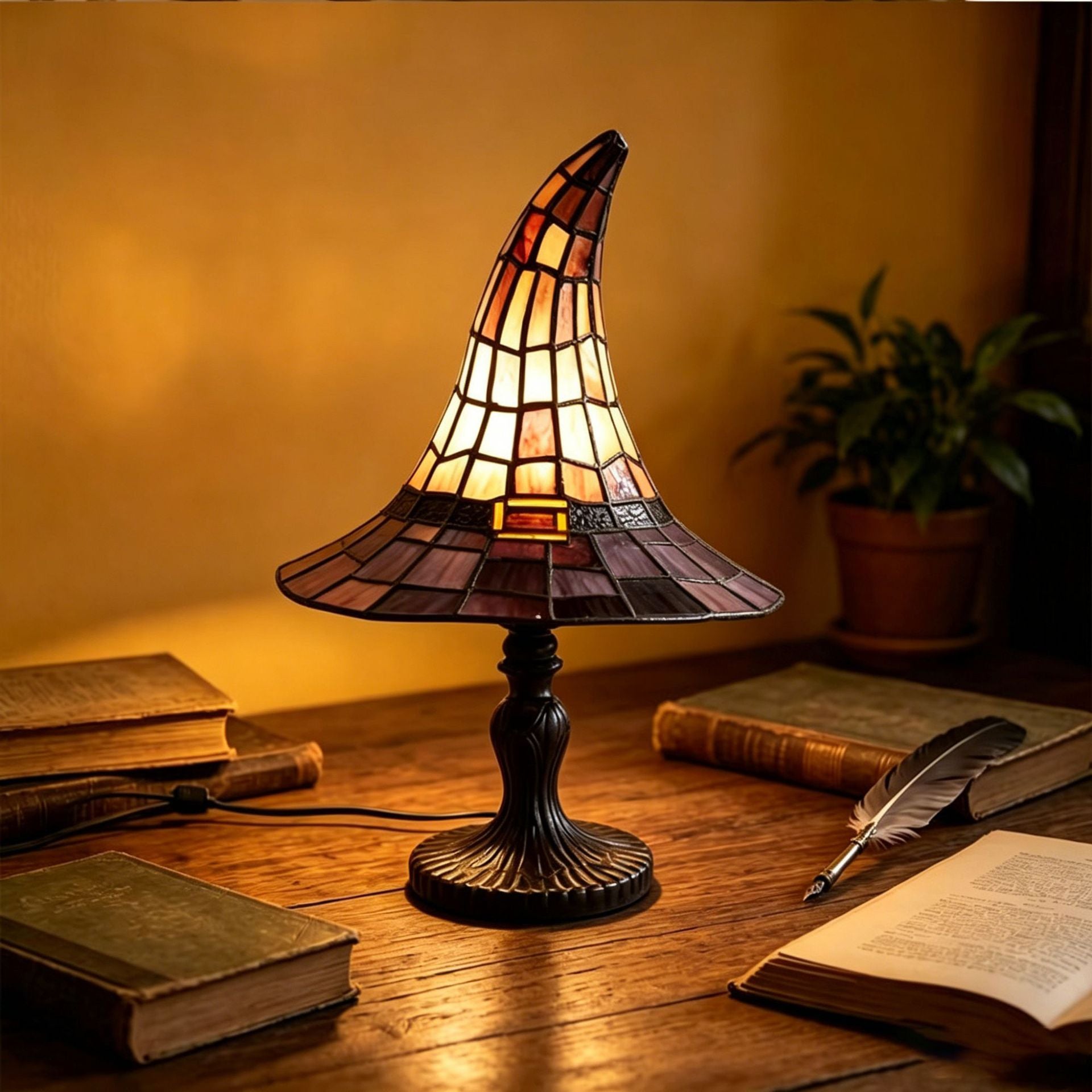 🎃 Vintage Mosaic Pumpkin Glow Lamp – Cozy Halloween Table Decor