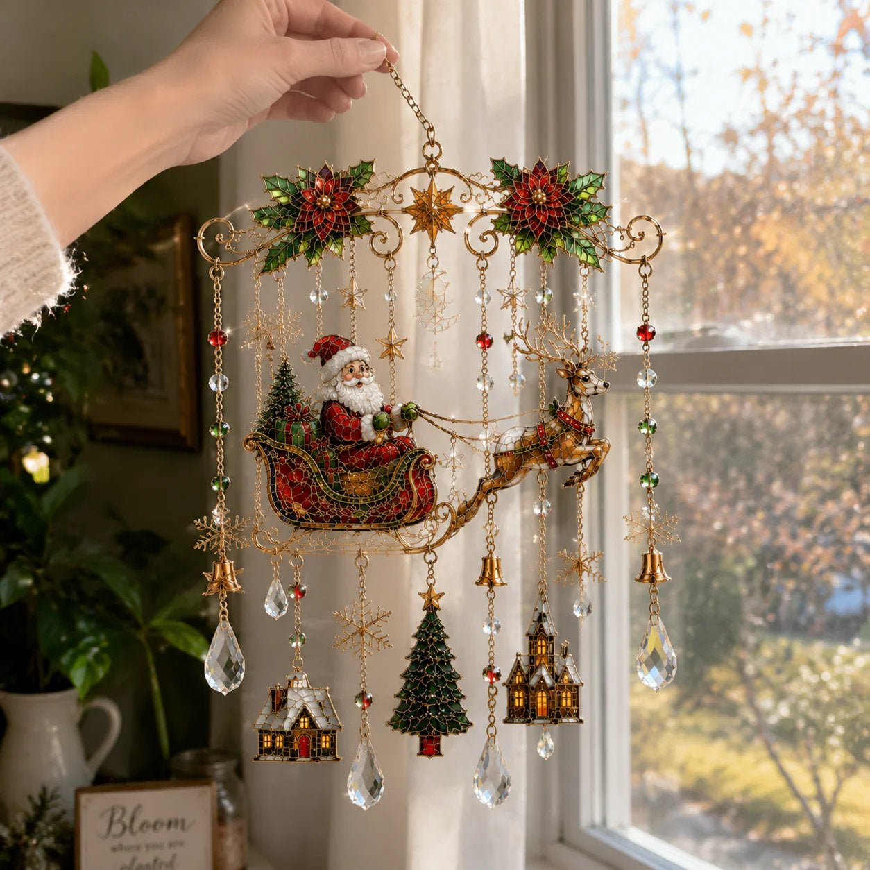 Christmas Stained Glass-Style Window Hanging