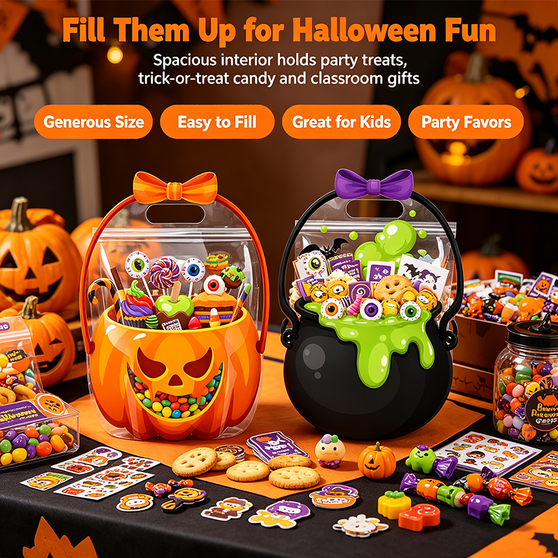 12/24/36/48/60 Pcs Halloween Plastic Goodie Bags, Trick or Treat Candy Bags🎃🍬