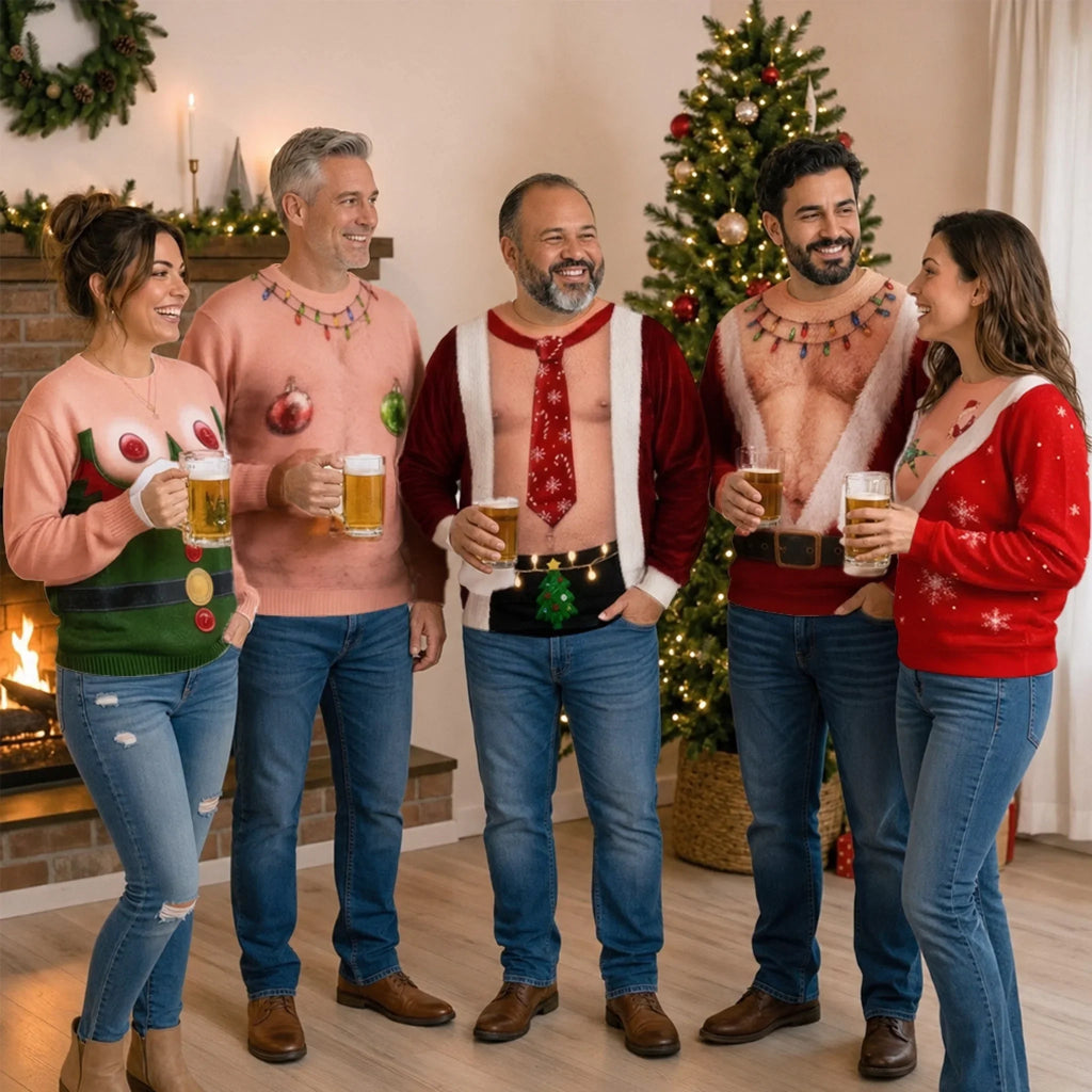 Custom Funny Ugly Sweatshirt - Personalized Christmas Birthday Gifts For Husband, Son, Grandson, Brother, Grandpa, Dad, Yourself - Santa Abs On Full Display Today