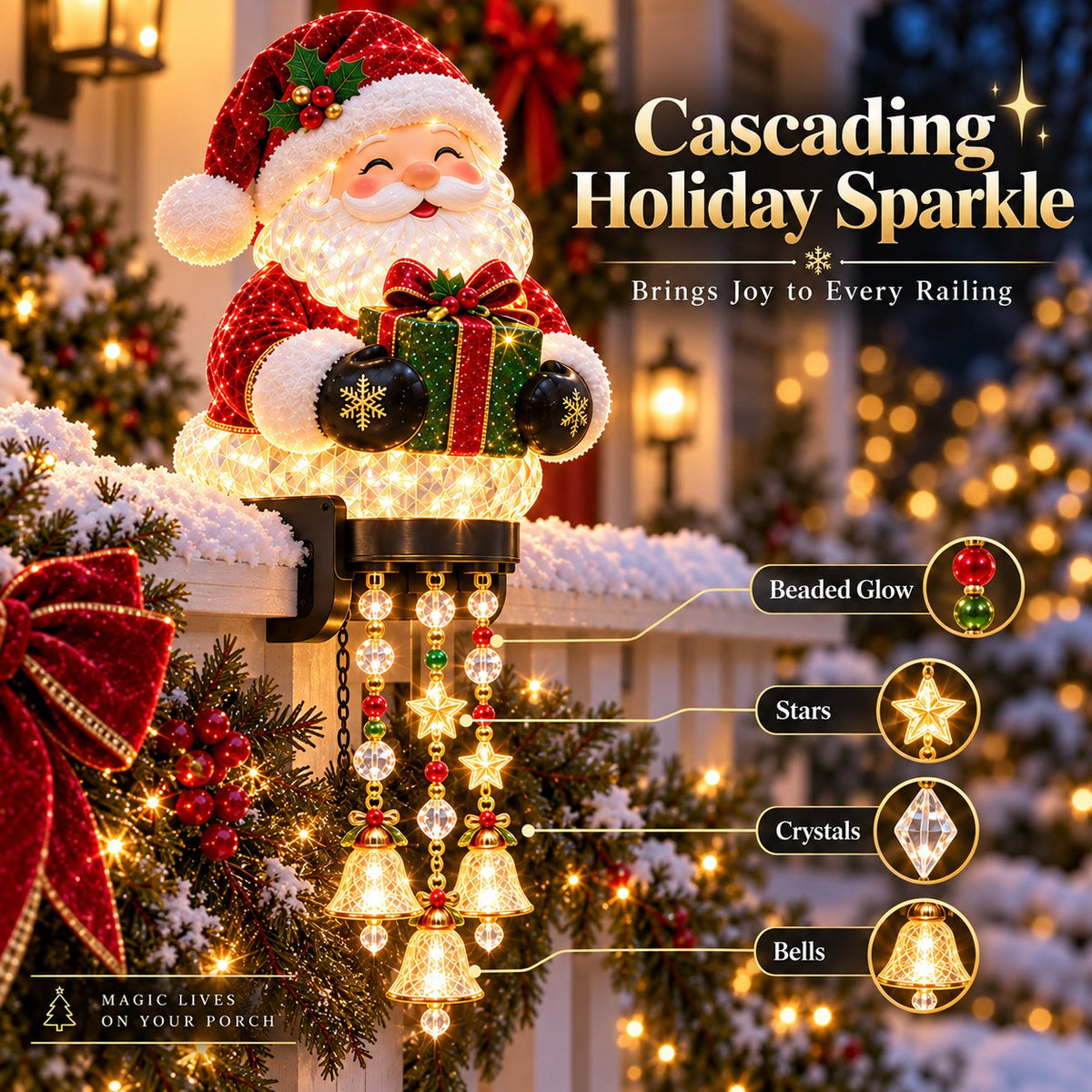 🔔🎄 Christmas Porch Railing Lights – 4 Festive Character Designs