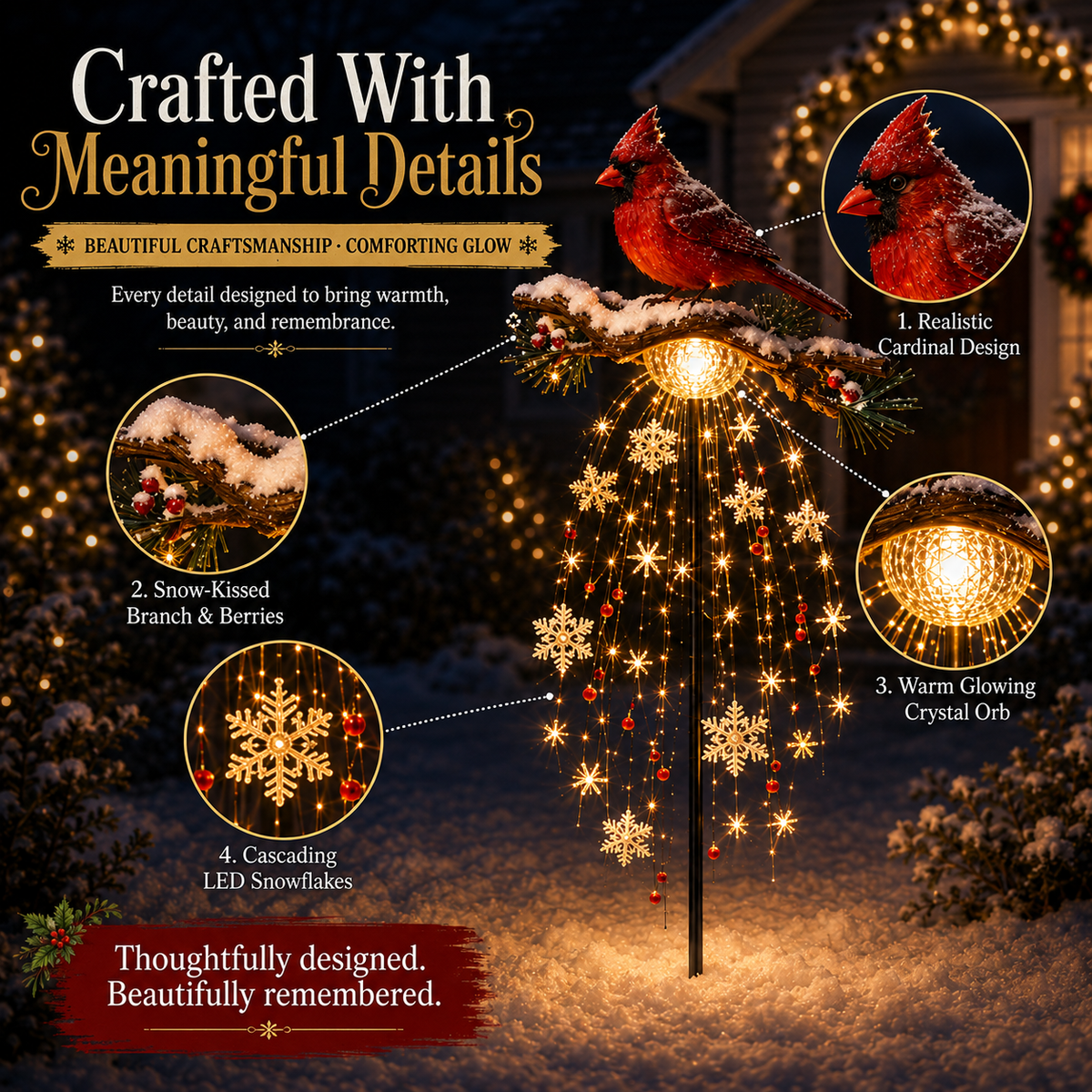 🌲 Christmas Discount - 45% OFF🐦Cardinal Memory Fountain – Lighted Christmas Remembrance Garden Decor❤️