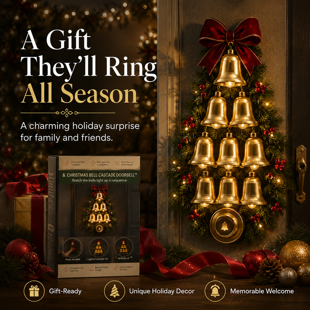 🔔 Christmas Bell Cascade Doorbell – Light-Up Holiday Chime Door Decor 🎄