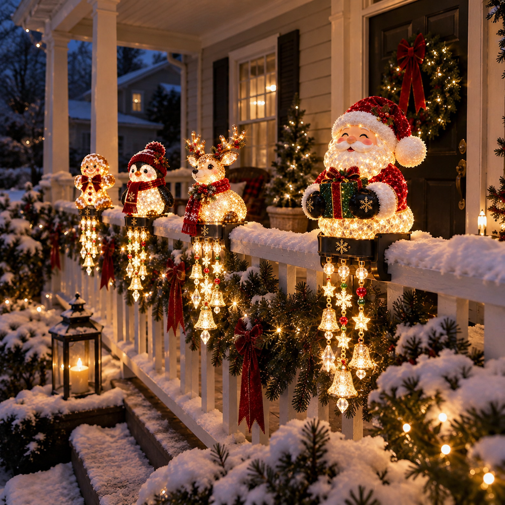 🔔🎄 Christmas Porch Railing Lights – 4 Festive Character Designs