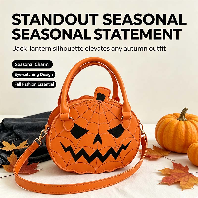 Spooky Jack-O-Lantern Pumpkin Crossbody Bag Novelty Spiderweb Stitching Handbag🎃