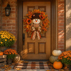 🍂 Lighted Scarecrow Fall Wreath for Front Door