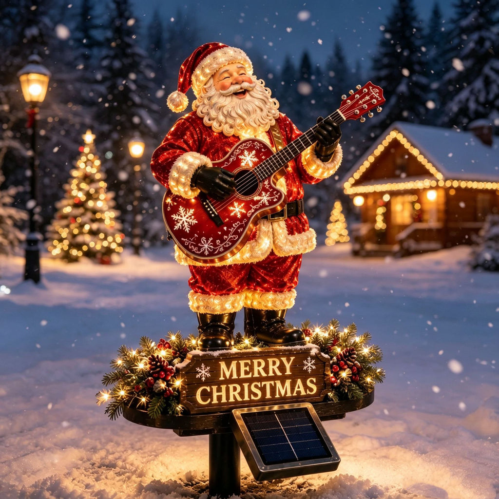 🎸 Guitar Santa Solar Christmas Garden Stake Light