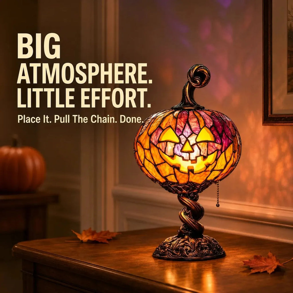 🎃 Vintage Mosaic Pumpkin Glow Lamp – Cozy Halloween Table Decor