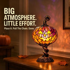 🎃 Vintage Mosaic Pumpkin Glow Lamp – Cozy Halloween Table Decor
