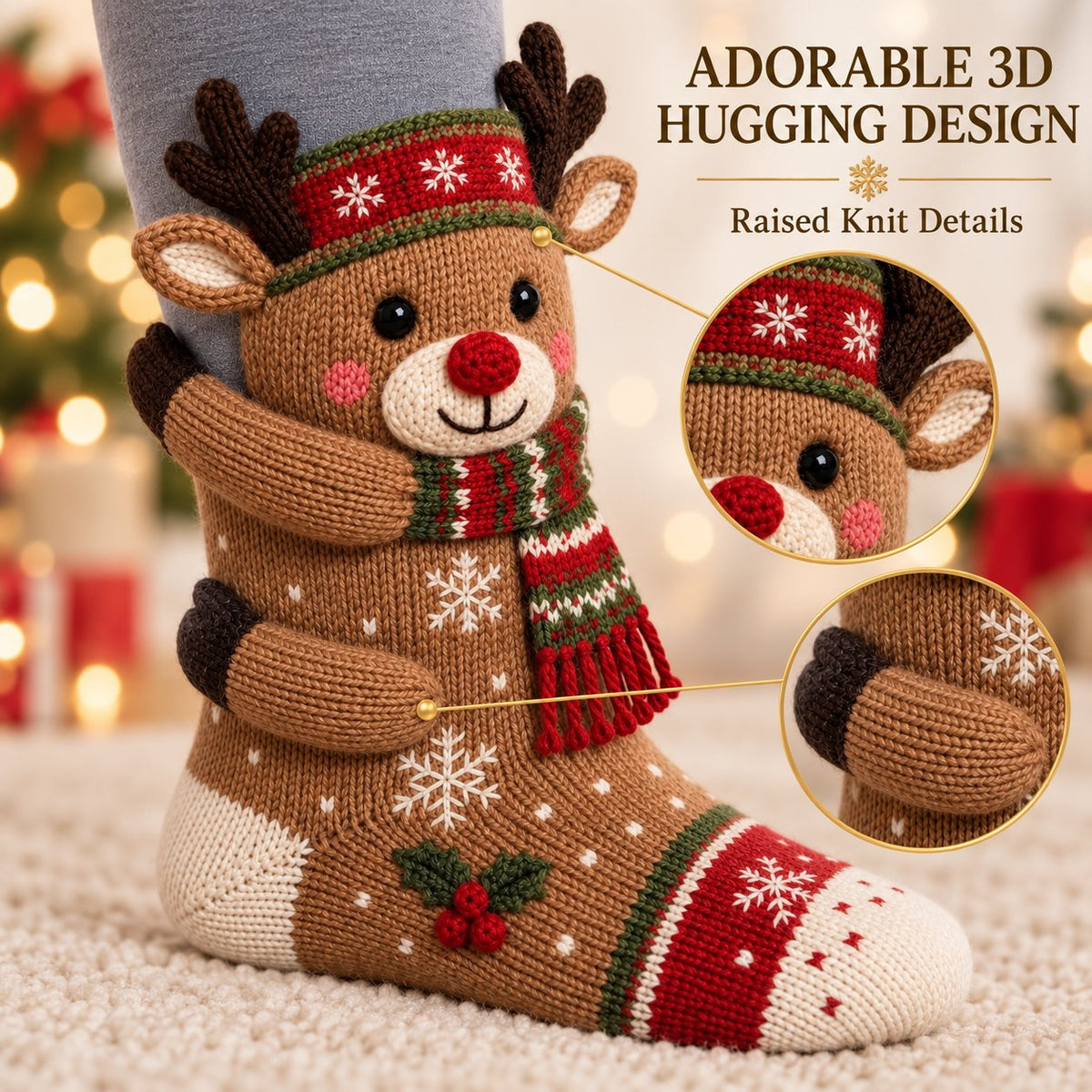 🎄🧦Xmas Hugging Christmas Socks 🎅 Cute Knit Holiday Socks 5 Designs