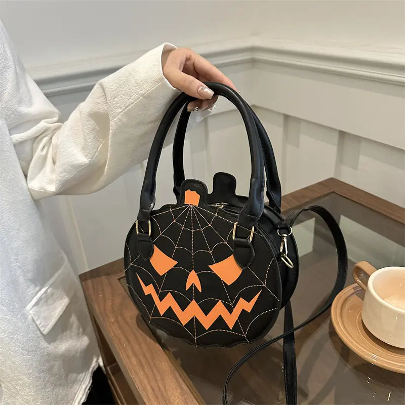 Spooky Jack-O-Lantern Pumpkin Crossbody Bag Novelty Spiderweb Stitching Handbag🎃