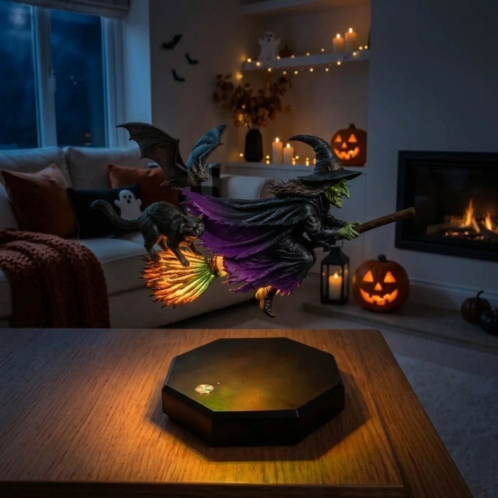 🧙‍♀️ Levitating Witch on Broom Decorative Lamp