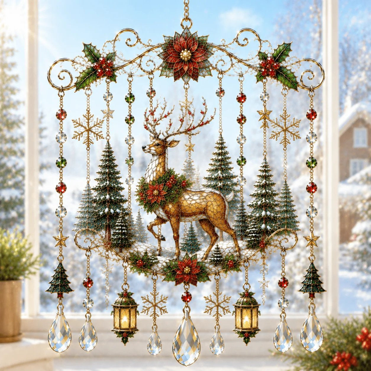 Christmas Stained Glass-Style Window Hanging