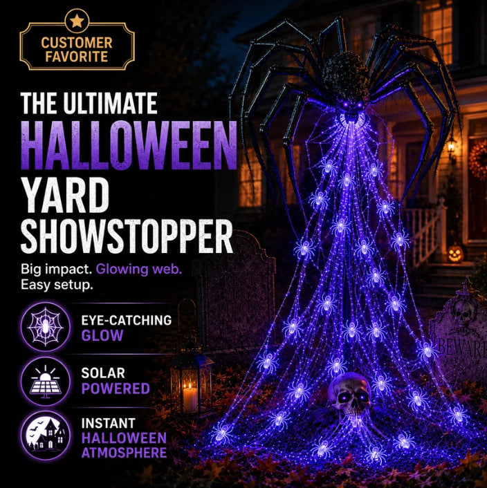 🕷️ Giant Spider Solar Halloween Web Stake Light