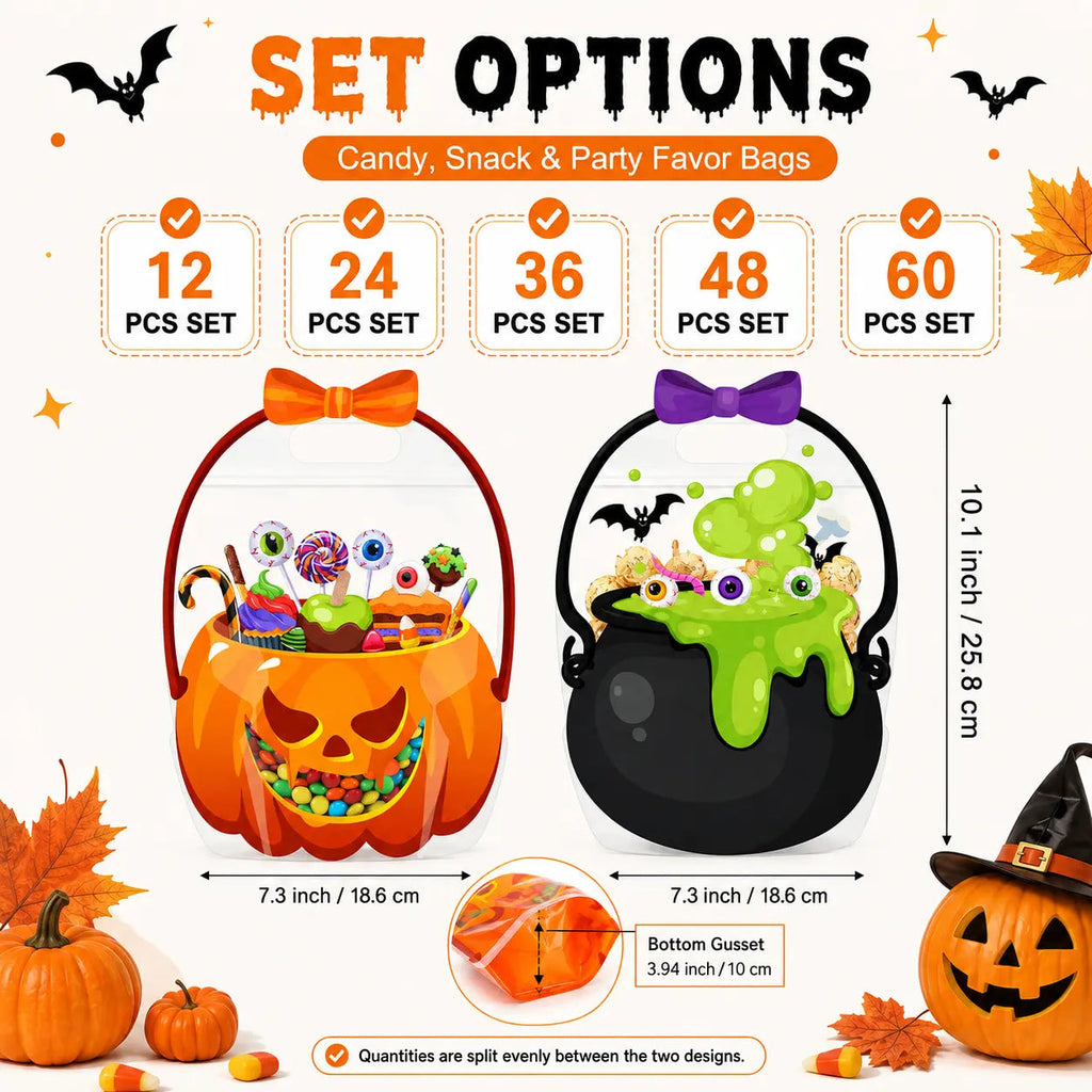 12/24/36/48/60 Pcs Halloween Plastic Goodie Bags, Trick or Treat Candy Bags🎃🍬